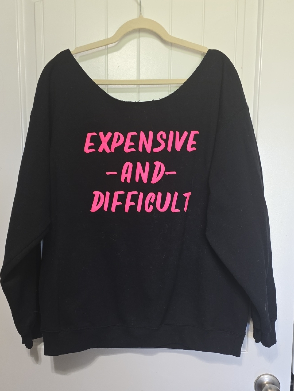 Black Women's Sweatshirt with Pink 'Expensive and Difficult' Graphic